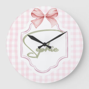 Personalized Sophie Baby Girl Nursery Bow&Gingham Large Clock