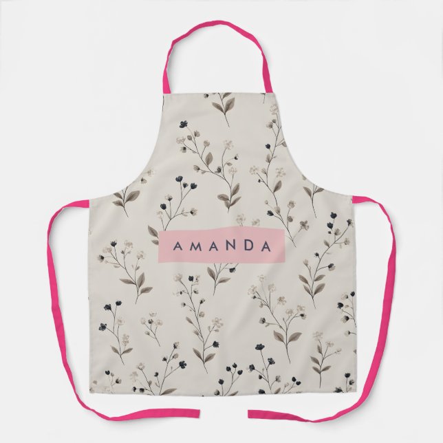 Personalized Sophisticated Neutral Flower Design Apron (Front)