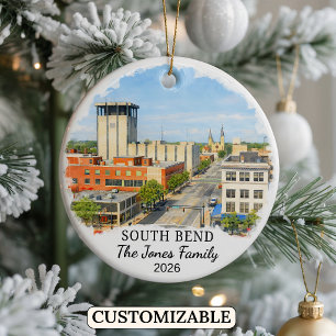 Personalized South Bend Ornament, Custom Indiana Ceramic Ornament