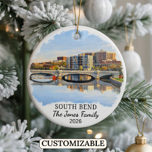 Personalized South Bend Ornament, Custom Indiana Ceramic Ornament