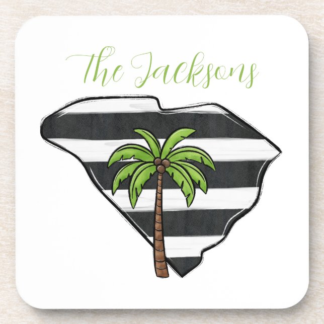 Personalized South Carolina State Palm Tree Stripe Coaster (Front)