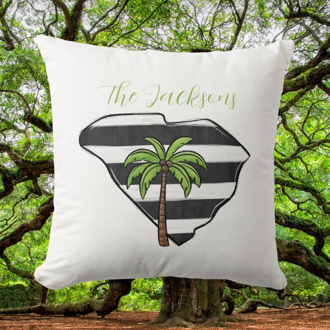 Personalized South Carolina State Palm Tree Stripe Throw Pillow (Creator Uploaded)