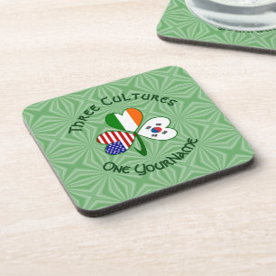 Personalized South Korea Ireland USA Shamrock Coaster