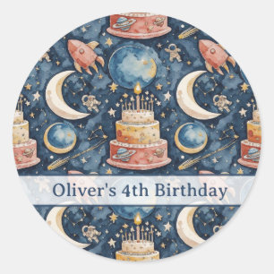 Personalized Space Adventure Kids Birthday Classic Round Sticker
