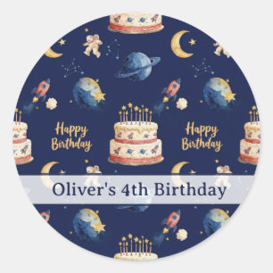 Personalized Space Adventure Kids Birthday  Classic Round Sticker