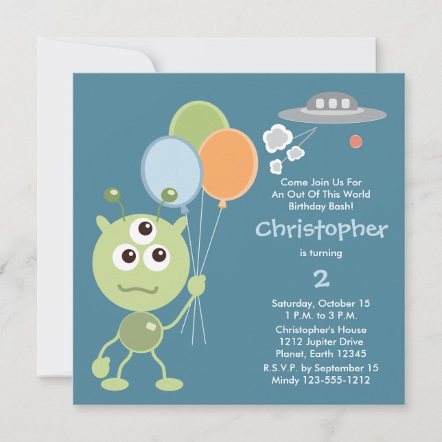 Personalized Space Alien Birthday Invitations (Front)