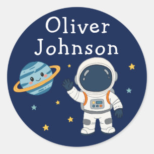 Personalized Space Astronaut Planet Name Classic Round Sticker
