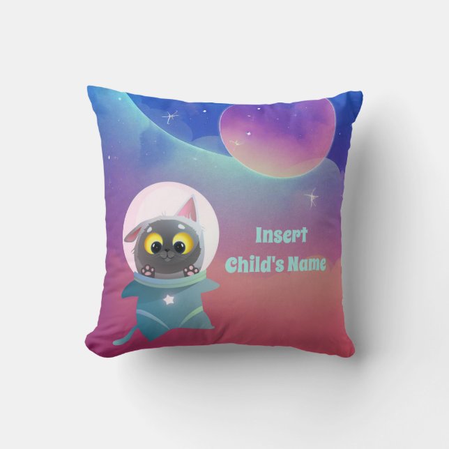 Personalized Space Cat Throw Pillow (Front)