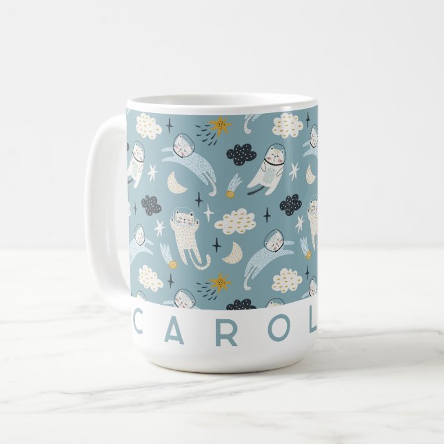 Personalized Space Cats Mug | Cute Custom Name (Front Left)