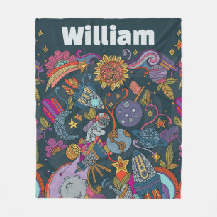 Personalized Space Name Poster for Kids Fleece Blanket