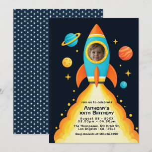 Personalized Space Rocket Photo Birthday Invitation