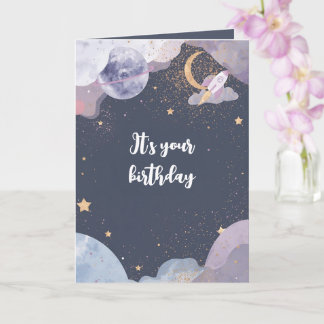 Personalized Space Theme Birthday Card