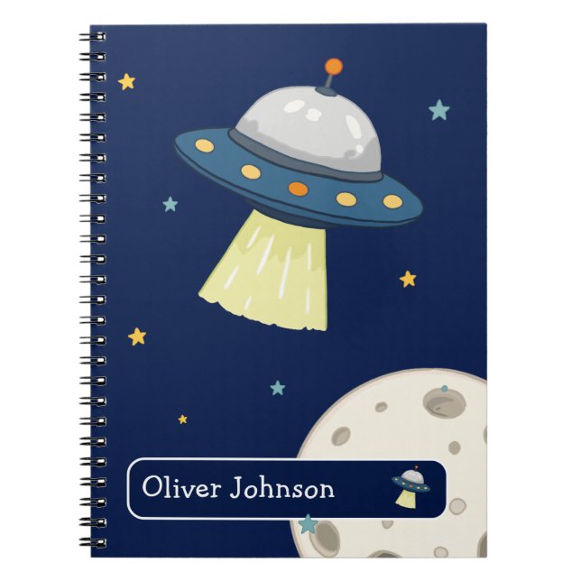 Personalized Space UFO Moon Name School Notebook (Front)