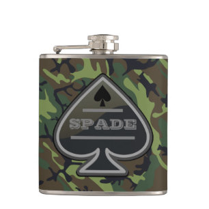 Personalized Spade Camo Hip Flask