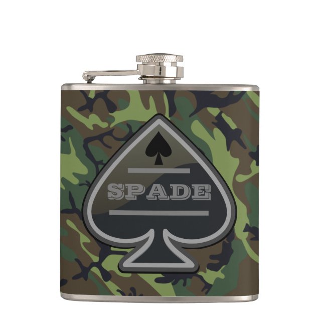 Personalized Spade Camo Hip Flask (Front)