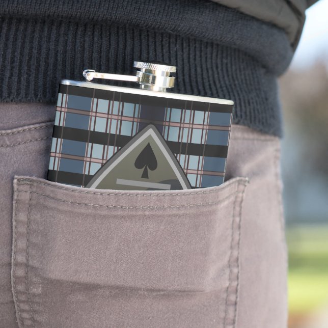 Personalized Spade Poker Blue Plaid Flask (In Situ)