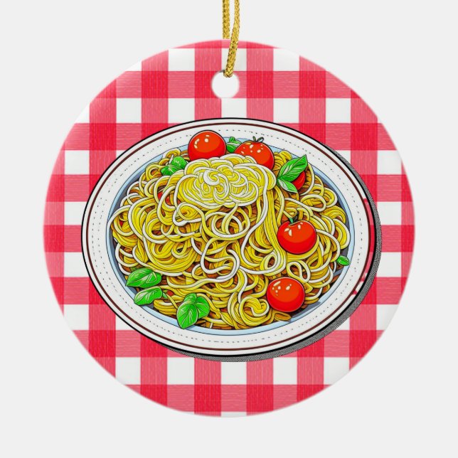 Personalized Spaghetti Christmas Ceramic Ornament (Front)