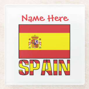 Personalized Spain Flag Heritage Design Glass Coaster