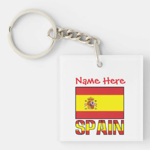Personalized Spain Flag Heritage Square Acrylic Keychain