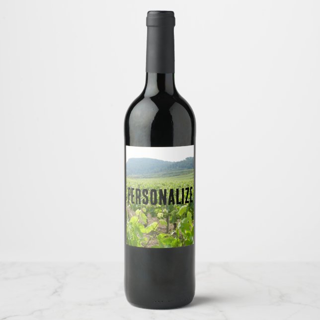 Personalized Spanish Rolling Hills and Vines Wine Label (Front)