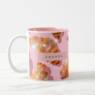 Personalized Sparkle Croissant Style Two-Tone Coffee Mug