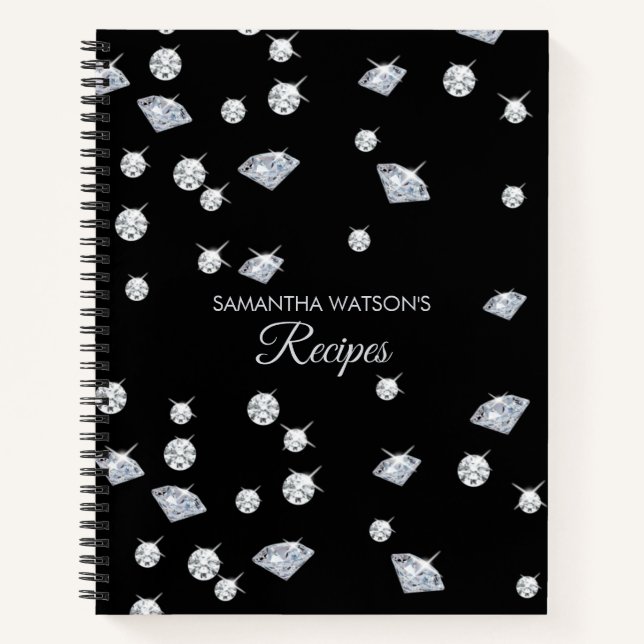 Personalized Sparkle Diamonds Recipes Cookbook Notebook (Front)