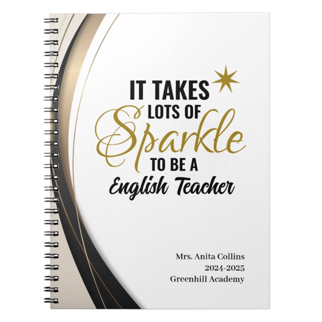 Personalized Sparkle English Teacher Notebook (Front)