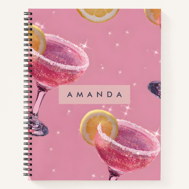 Personalized Sparkle Glam Pink Cocktail  Notebook (Front)