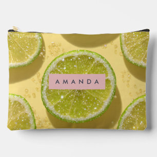 Personalized Sparkle Lime Slice Glitter Citrus Accessory Pouch