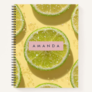 Personalized Sparkle Lime Slice Glitter Citrus  Notebook