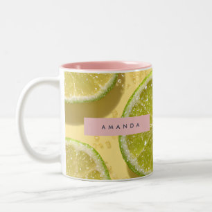 Personalized Sparkle Lime Slice Glitter Citrus Two-Tone Coffee Mug