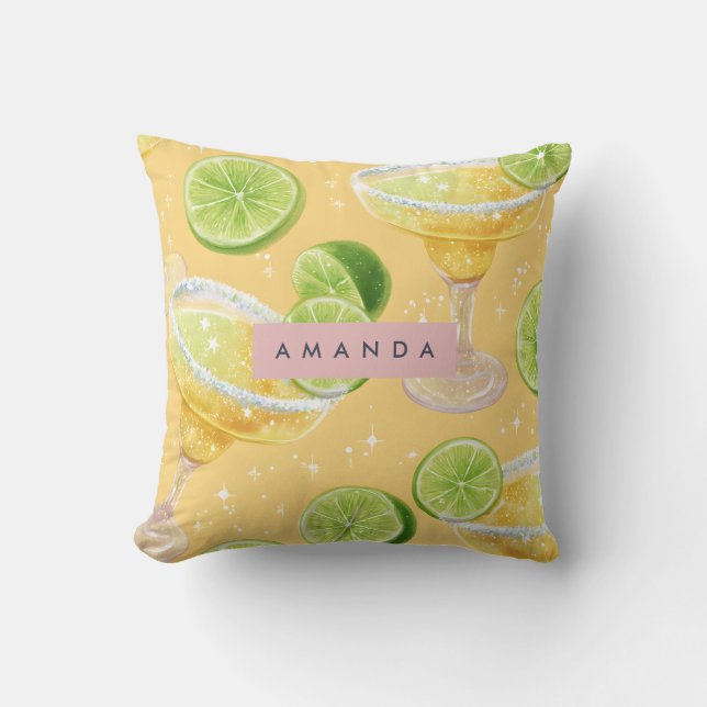 Personalized Sparkle Margarita & Lime Throw Pillow (Front)