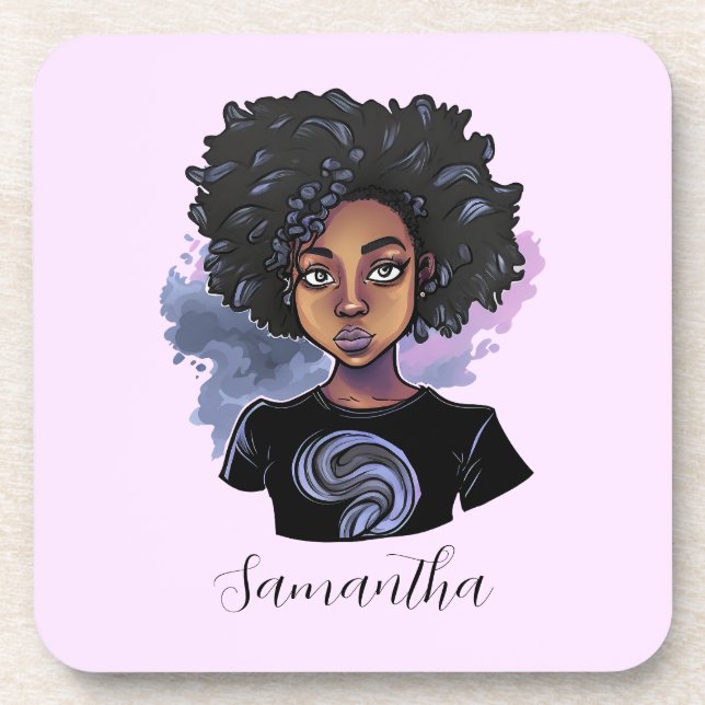 Personalized Sparkling African American Woman Coaster (Front)