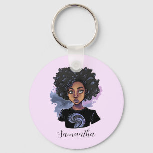 Personalized Sparkling African American Woman Keychain