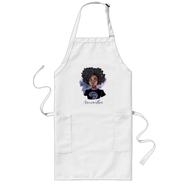 Personalized Sparkling African American Woman Long Apron (Front)