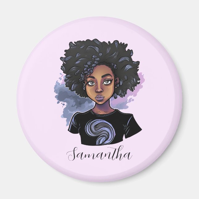 Personalized Sparkling African American Woman Magnet (Front)