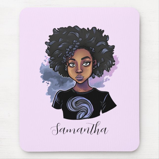 Personalized Sparkling African American Woman Mouse Pad (Front)