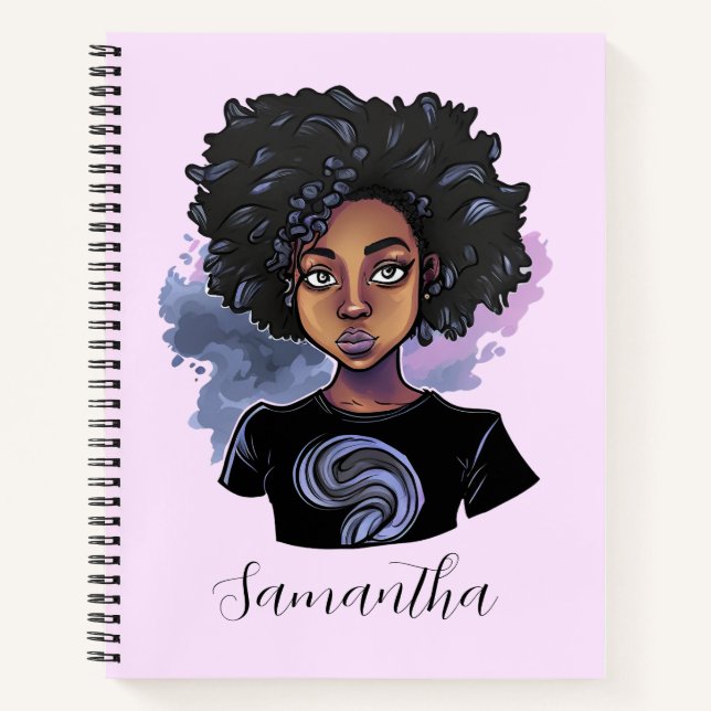 Personalized Sparkling African American Woman Notebook (Front)