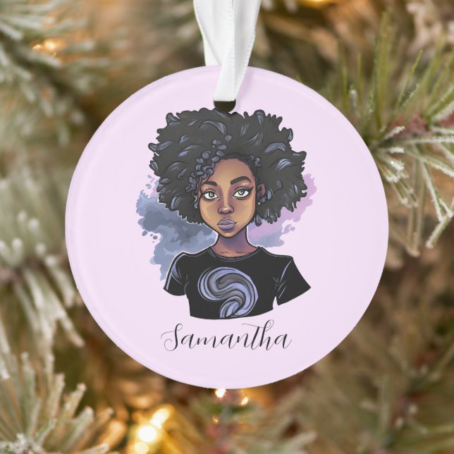 Personalized Sparkling African American Woman Ornament (Tree)
