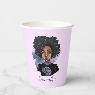 Personalized Sparkling African American Woman Paper Cups