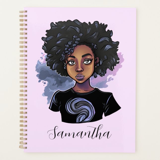 Personalized Sparkling African American Woman Planner (Front)