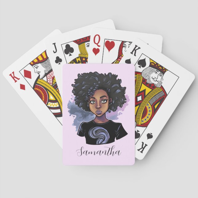 Personalized Sparkling African American Woman Playing Cards (Back)