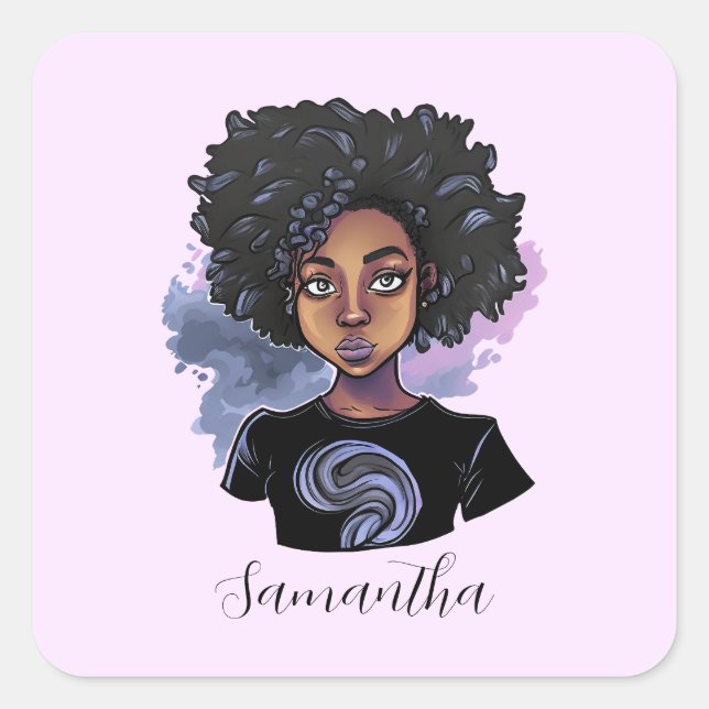 Personalized Sparkling African American Woman Square Sticker (Front)