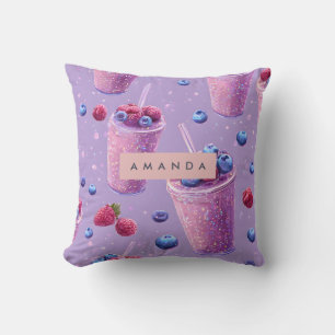 Personalized Sparkling Berry Bliss Purple Smoothie Throw Pillow