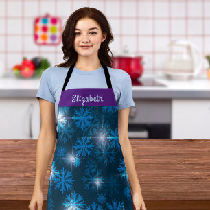 Personalized Sparkling Blue Snowflakes  Apron