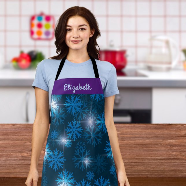 Personalized Sparkling Blue Snowflakes  Apron (Personalize this apron.)
