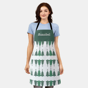 Personalized Sparkling Christmas Pine Trees Apron