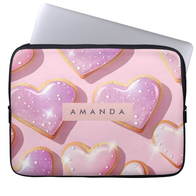 Personalized Sparkling Heart Cookie Delight Laptop Sleeve (Front)