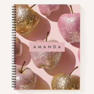 Personalized Sparkling Pink and Gold Apple Pop Art Notebook