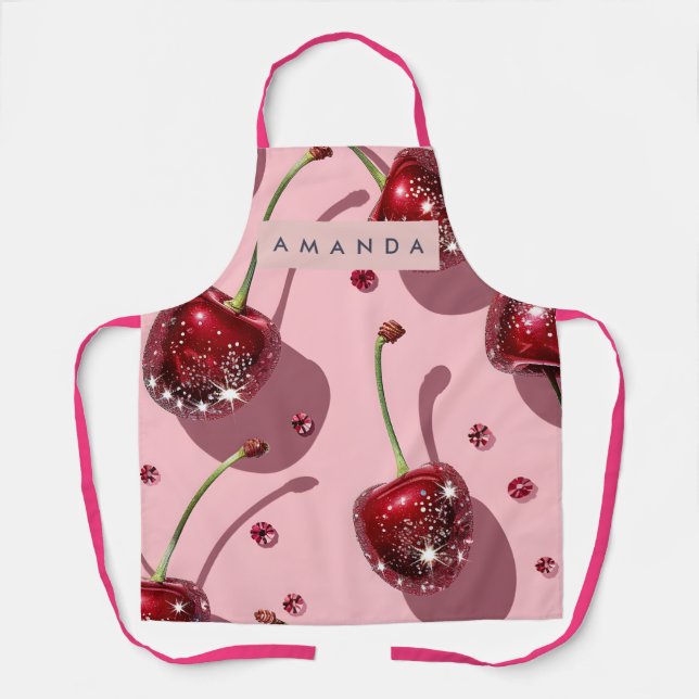 Personalized Sparkling Red Cherry Glam  Apron (Front)